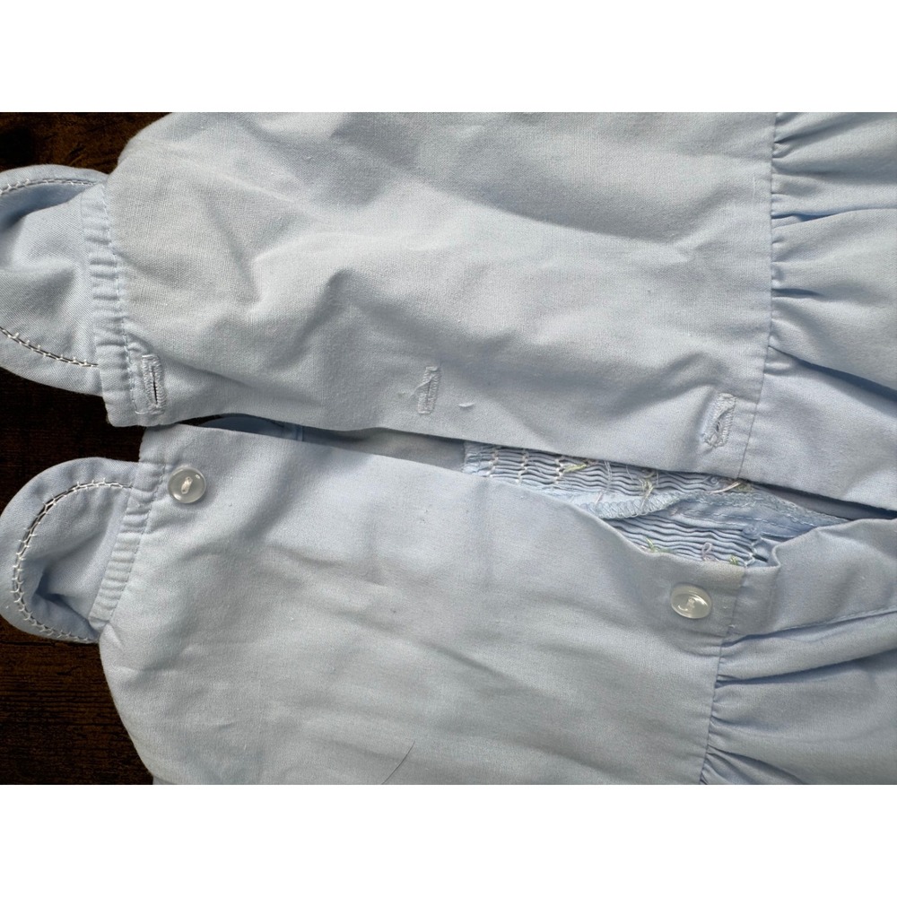 Kesa Baby Girls Light Blue Smocked Long Bubble Romper Floral Embroidery 12M - Picture 6 of 8